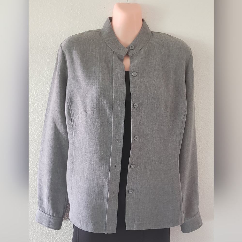 NEW YORK & CO Mock Neck Gray Button Down Blazer Jacket